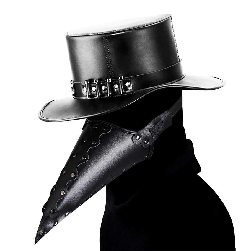 Plague Doctor Masks Adult Steam Punks Scary Horror PU Steampunks Flat Gentleman Hat Halloween Cosplay Beak Mask Carnival Party