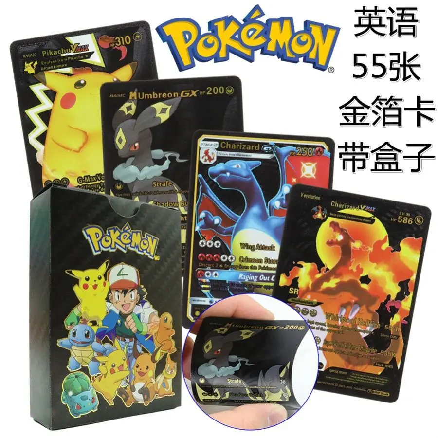 Pokemons TGG есть 3 вида стилей 55 шт. 4 языка английский испанский немецкий французский золотой фольги полный цвет карты в коробке