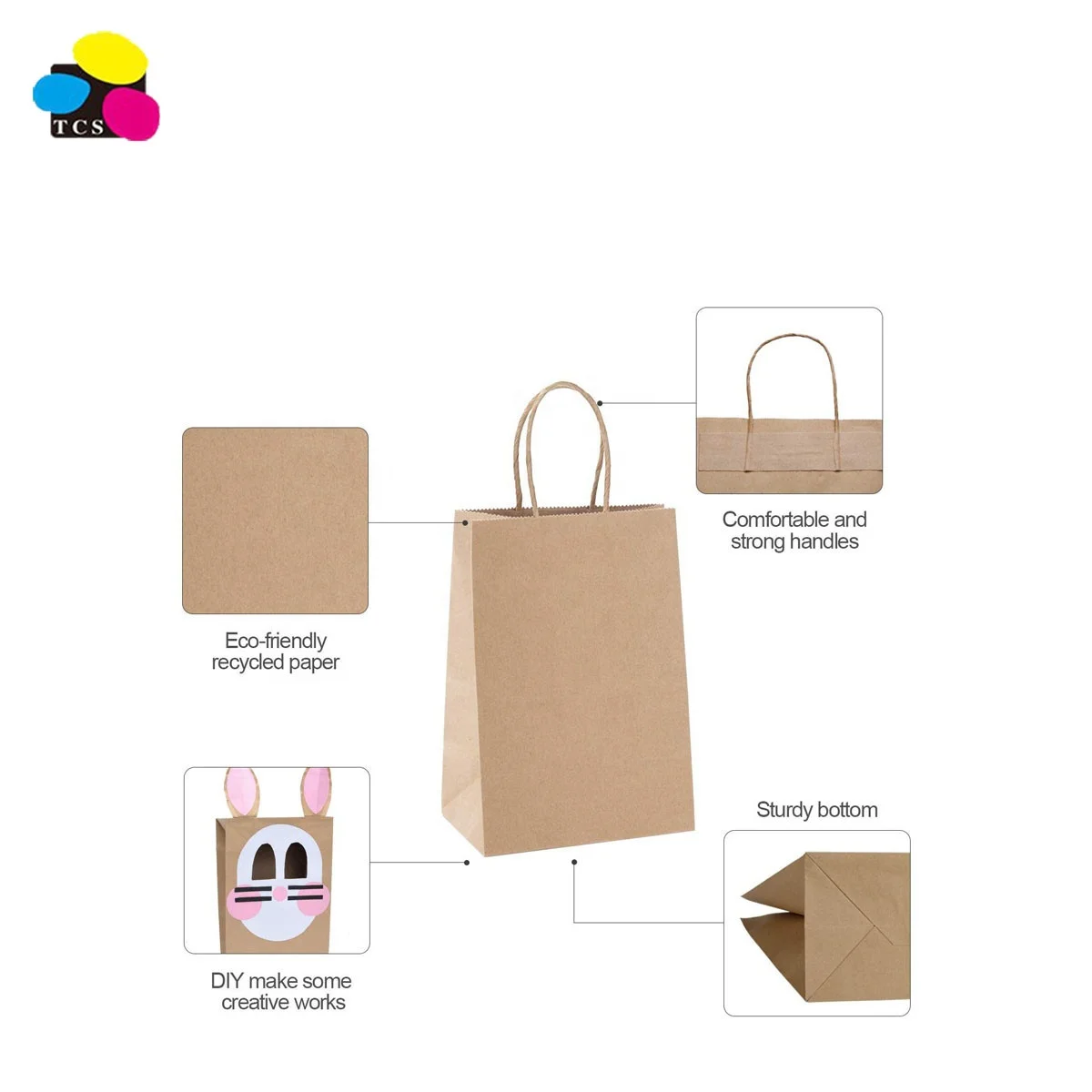 High quality 25pc/pack 5 x3.75 x8  Gift Party Brown Kraft Paper Bags with Durable Handles For Party