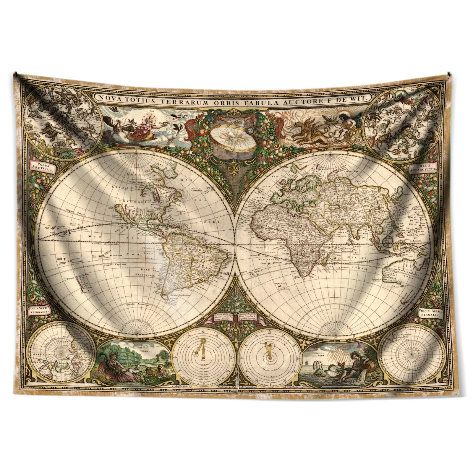 Vintage Color Magic Academy Nautical Treasure Map Background Cloth Woven Tapestry for Living Room Bedside or Rental House Decor