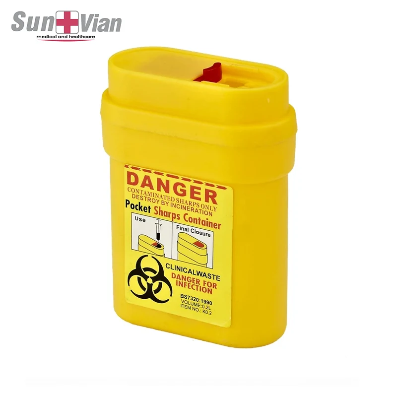 Disposal Plastic Pocket Sharps Container 0.2L Medical Safety Box