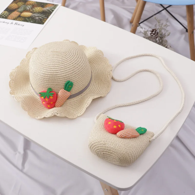 Hot Sale Foldable Packable Paper Fruits Sunhat children Beach Bag And Hat Straw Hats With Logo Canotiera