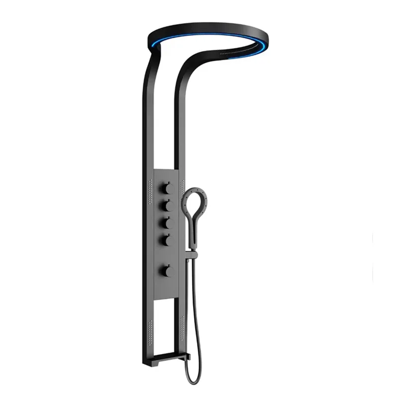 2024 newest design tiktok  gun gray brass wall mounted smart led bathroom waterfall water mist spray shower panel