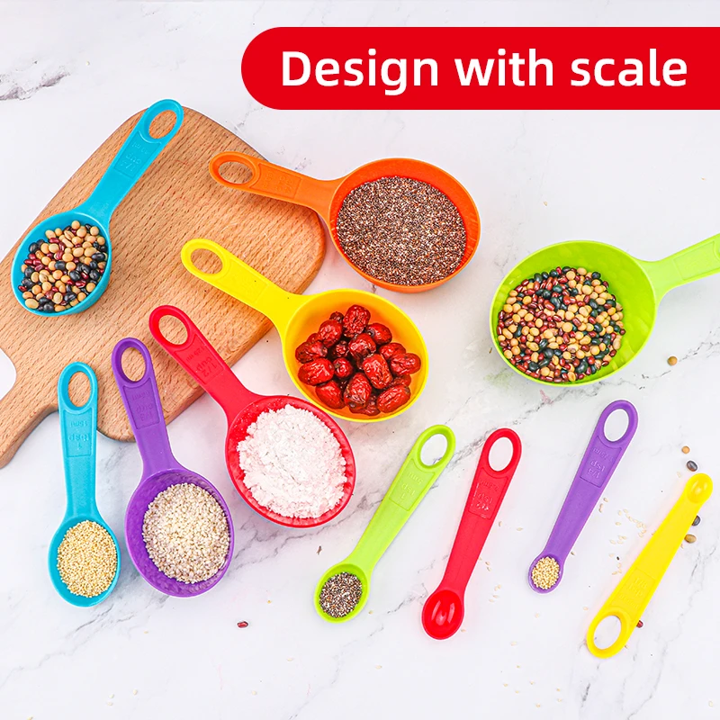 Colorful 12Pcs With Measurement Kitchen Baking Plastic Measuring Cup And Spoon Set For Cooking Dry And Liquid Ingredient