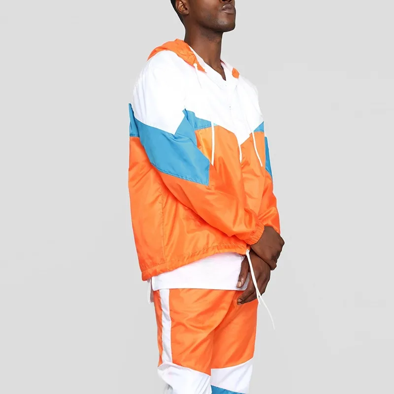 Спортивный костюм мужской из двух предметов, Стильный дизайнерский нейлоновый костюм для бега с цветными блоками