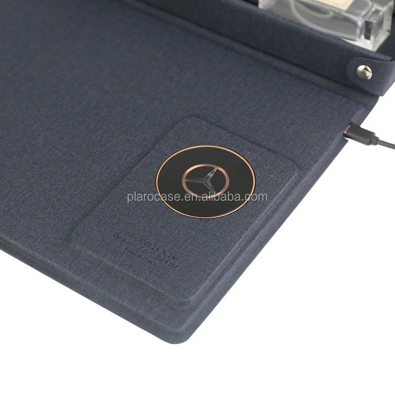 Custom LED Logo PU Leather Wireless Charging Mouse Pad with Stationery Compartment