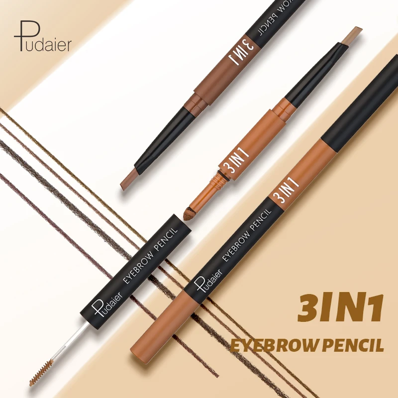 Pudaier New Style 3 IN 1 Eyebrow Pencil Multiple Uses Waterproof And Sweat Resistant 6 Colors Natural Eyebrow Makeup