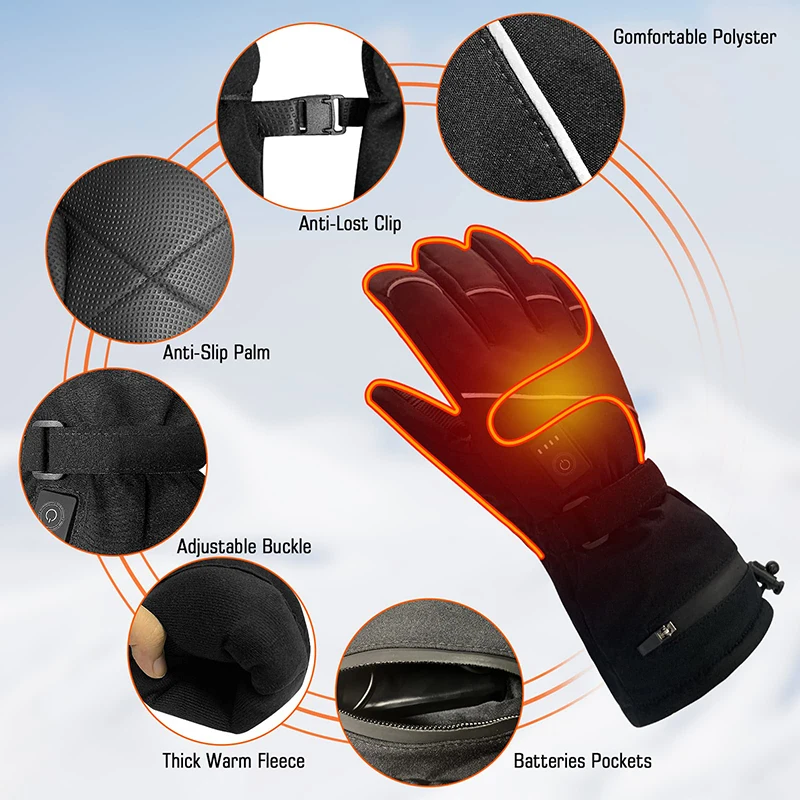 Outdoor Intelligent Safety Unisex Electric Heated Winter Motorcycle Heating Gloves Products Rechargeable With Battery