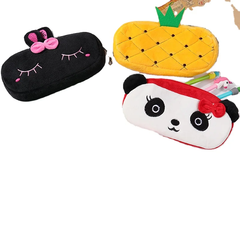 Newest wholesale plush animal custom pattern zipper pencil case for girls students