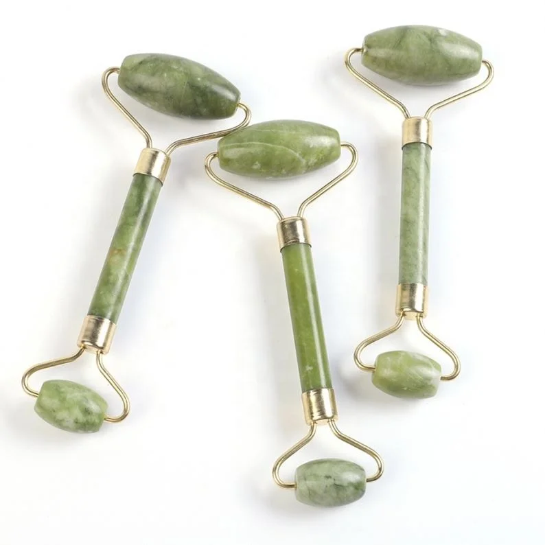 
OEM / ODM Best High Quality Anti Aging Massager Green Natural Facial Gua Sha Gemstone Green Jade Face Roller for Face Body 