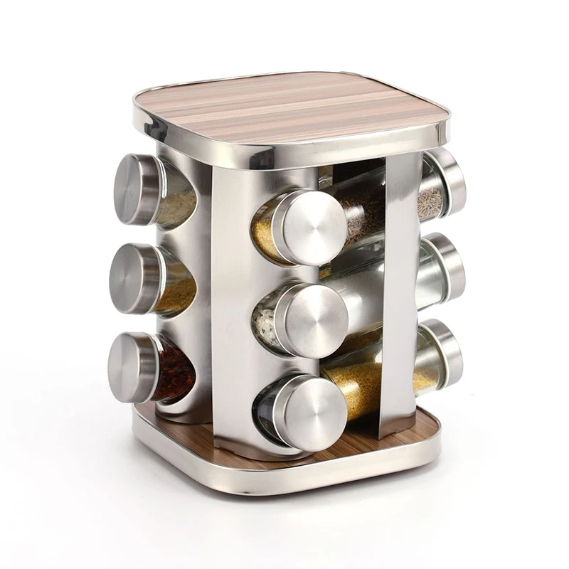 Round 3 Tier Rotating Bamboo Spice Storage Rack Shelf Seasoning Holder Rack Wall Mount Spice Jar With Wooden Rack Holder