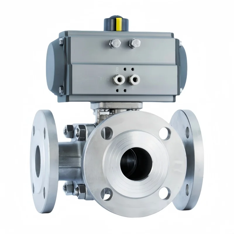 3 Inch 304 Stainless Steel Pneumatic 3 way Flange Ball Valve Double-acting L-type T-type Reversing Cut-off Valve