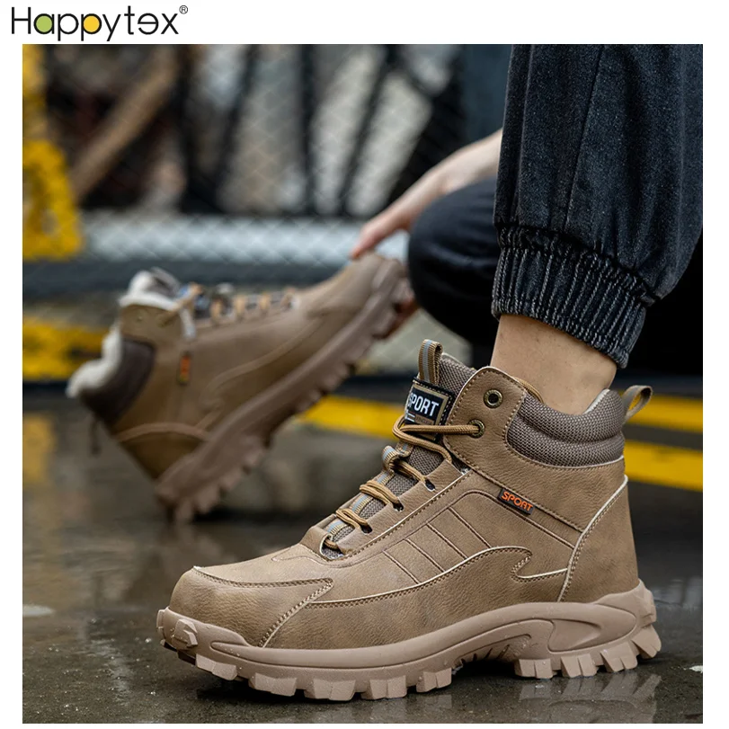2024 Winter Wear-resistant Warm Anti Smashing Safe Steel Toe High Top Wool Industrial Protective Safety Shoes Men Working Boot