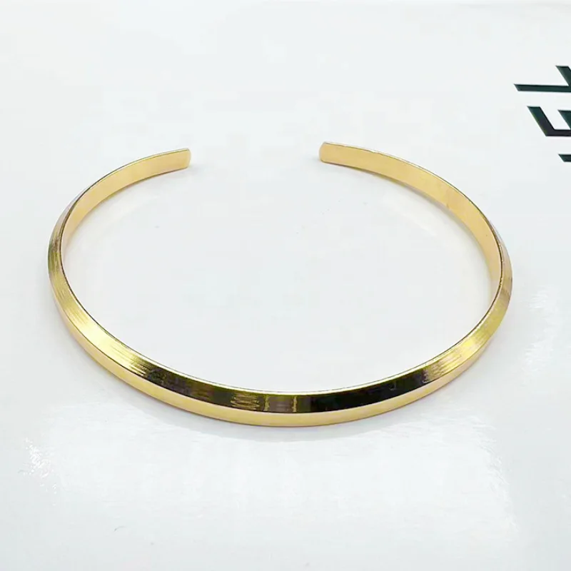 Stainless Steel Accessories Wholesale Custom Fashion Engraved Bracelet 4mm Opening Gold Silver Rose Gold Non Fading Bracelet