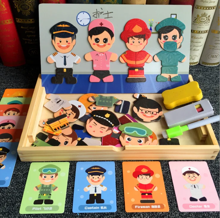 Puzzles Game to Toddlers Drawing Board early Childhood Education Puzzle Animals Wooden DIY Baby Magnetic Puzzles Toys Art FREE