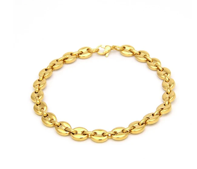  New Trending Punk Hip Hop Style Stainless Steel Chain Jewelry 18k Gold Plated Coffee Beans