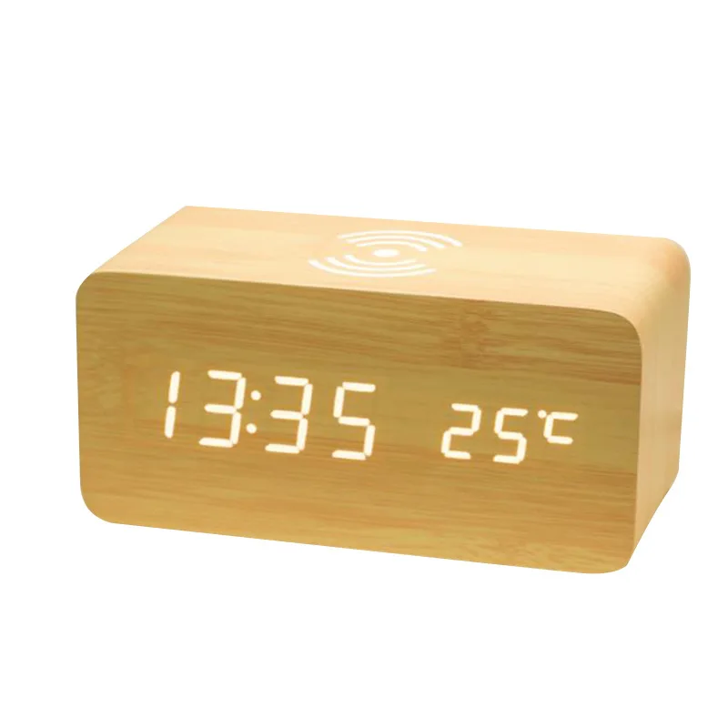 Upgrade Home Table Clock Temperature Humidity Display Desk Clock With Wireless Charger 5V Saat