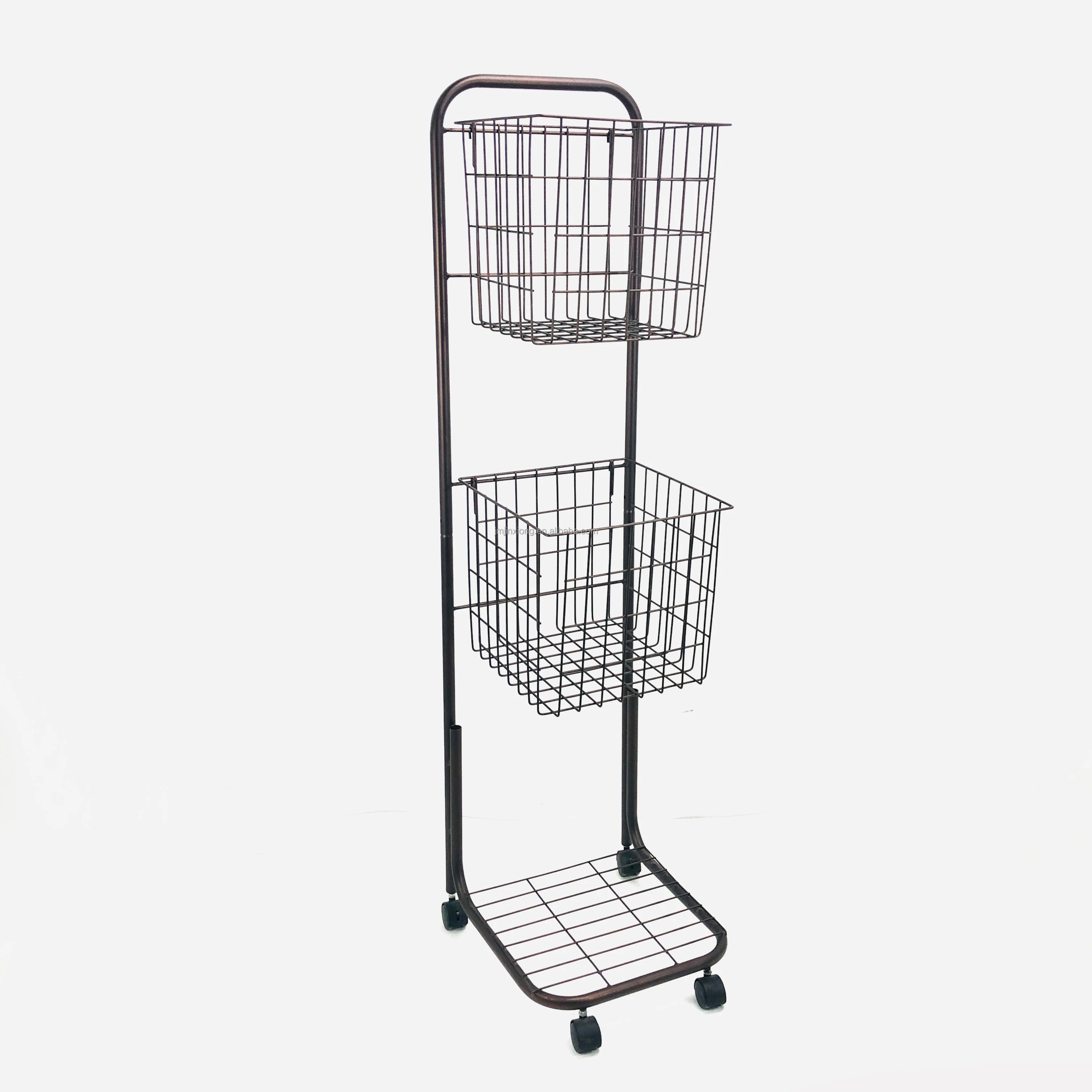 2 Tier Rolling Laundry Hamper with 2 Removable Wire Basket Metal Sorter Storage Trolley Shelf Basket with Wheel