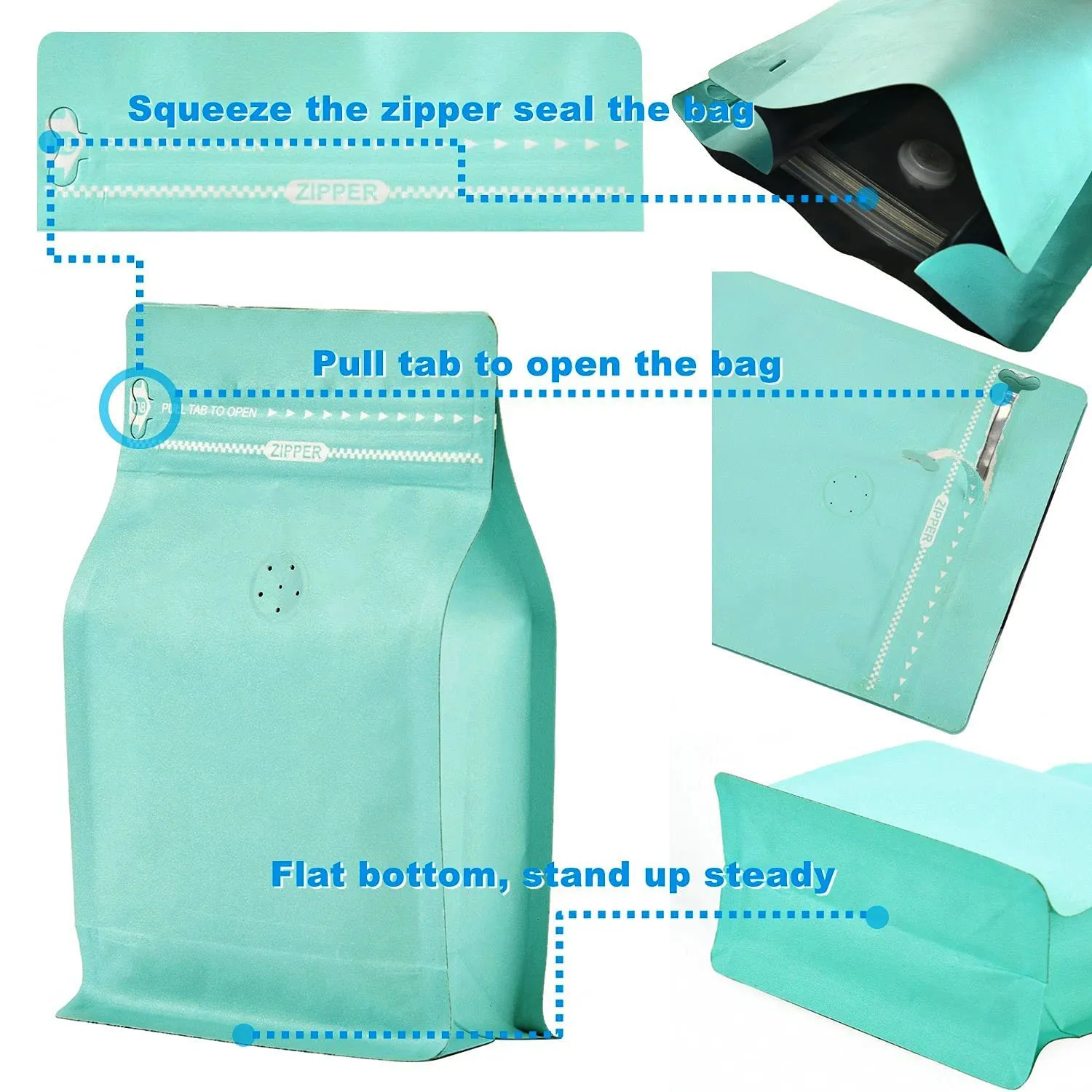 Wholesale flat bottom coffee bags zipper Matte blue coffee bag custom 1lb to pack printed logo