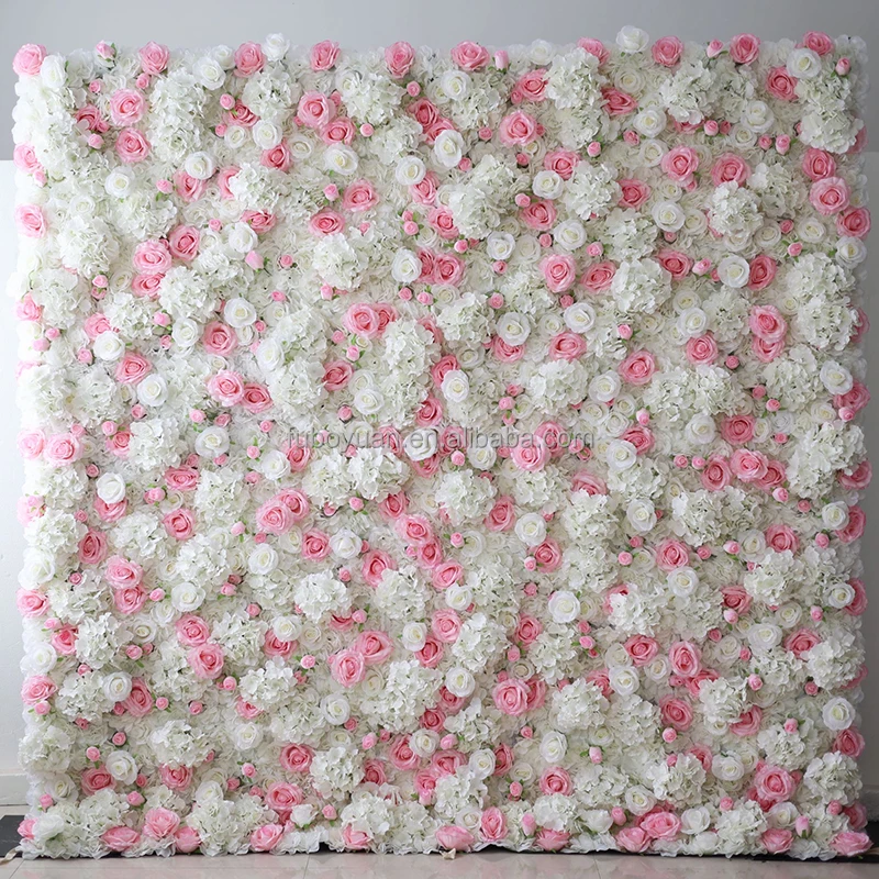 SW wholesale cheap roll up flower wall backdrop 8ft*8ft flower panel wall decorative 3d cloth back pink and white flowers wall