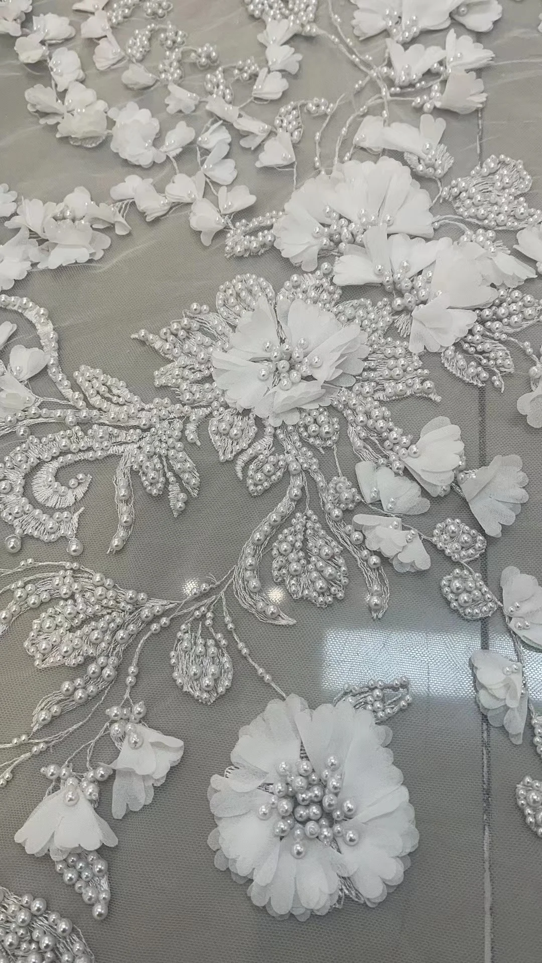 2023 haute couture bridal lace encrusted pearls beads flower design fabric
