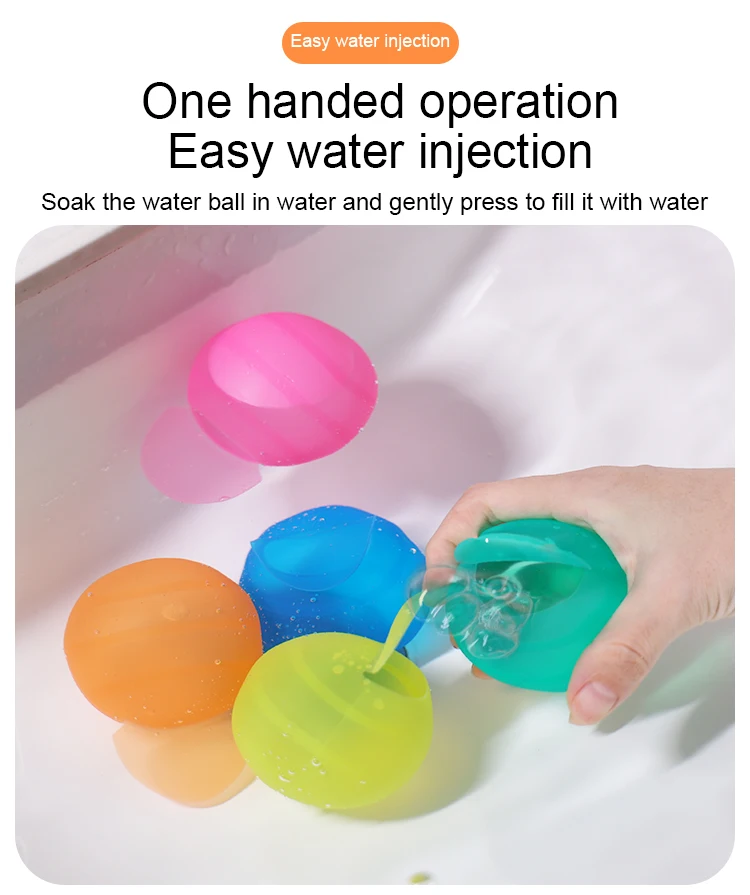 Custom Eco Summer Colorful Silicone Blaster Water Bomb Balls Silicone Quick Reusable Water Bomb Balloons for Kids Water Fight