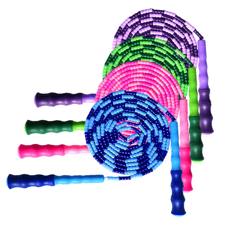 free sample Cheap Colorful Light Plastic Skipping Segmented Nylon Beaded Jump Rope
