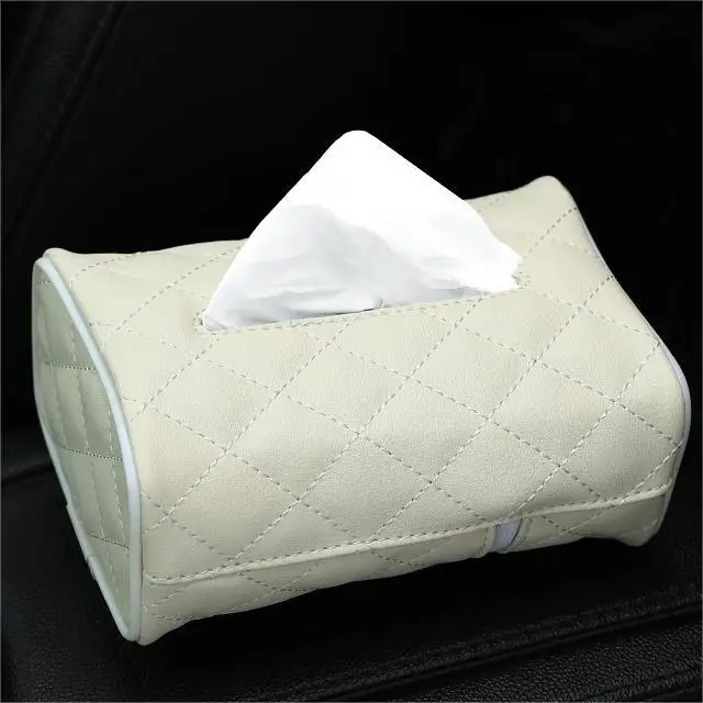 PU Leather Diamond Pattern Tissue Holder Leather Backseat Car Tissue Holder Napkin Box in Car