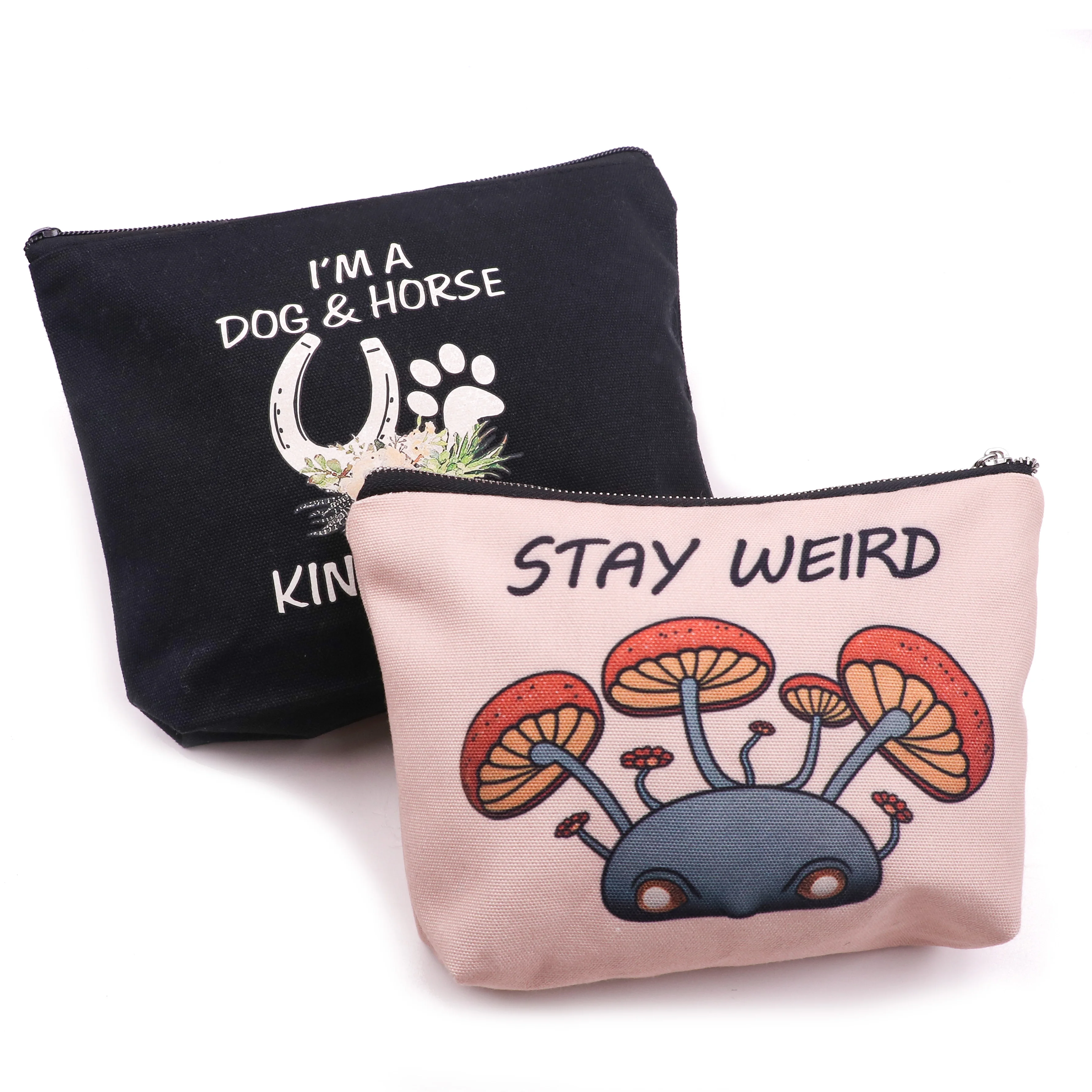 Krell Gifts black canvas bag Custom Logo Printed Canvas Zipper Makeup Bag pencil pouch custom cotton canvas pencil case