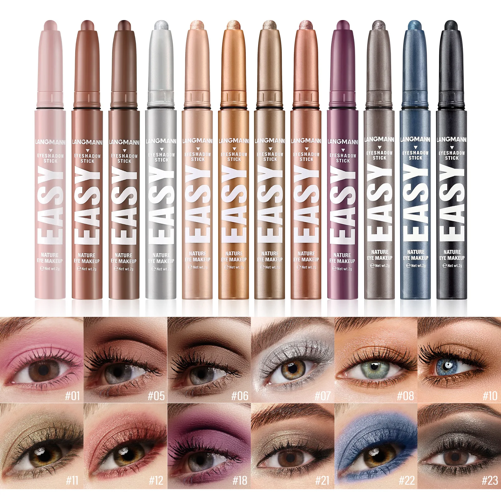 LANGMANNI 12 color eye shadow stick Pearl matte finish eye shadow pen Glitter Waterproof Lasting Shimmer Eyeshadow Eye Makeup