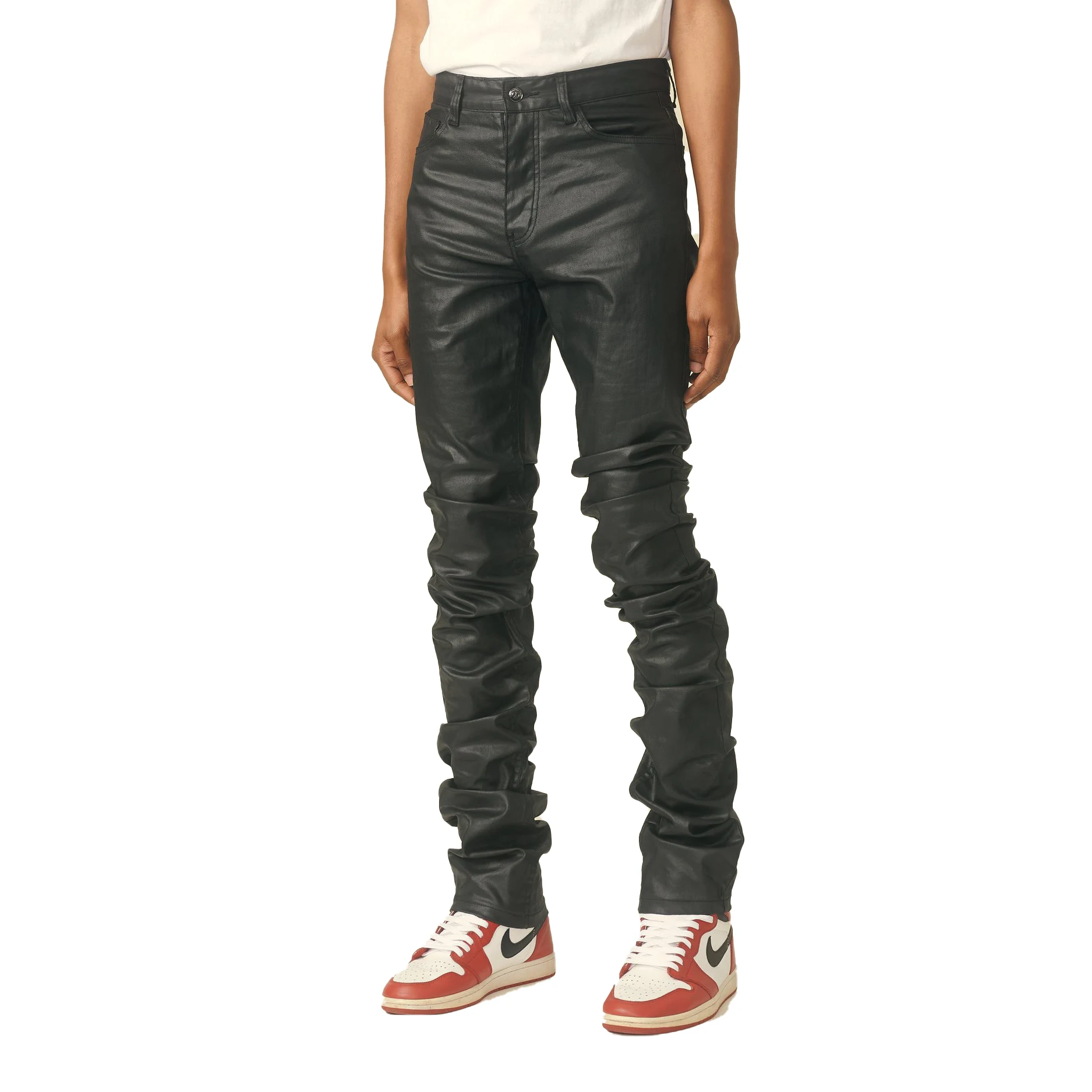 Support low MOQ Black Wax Stacked Denim Slim Fit High Street Customized Jeans for men