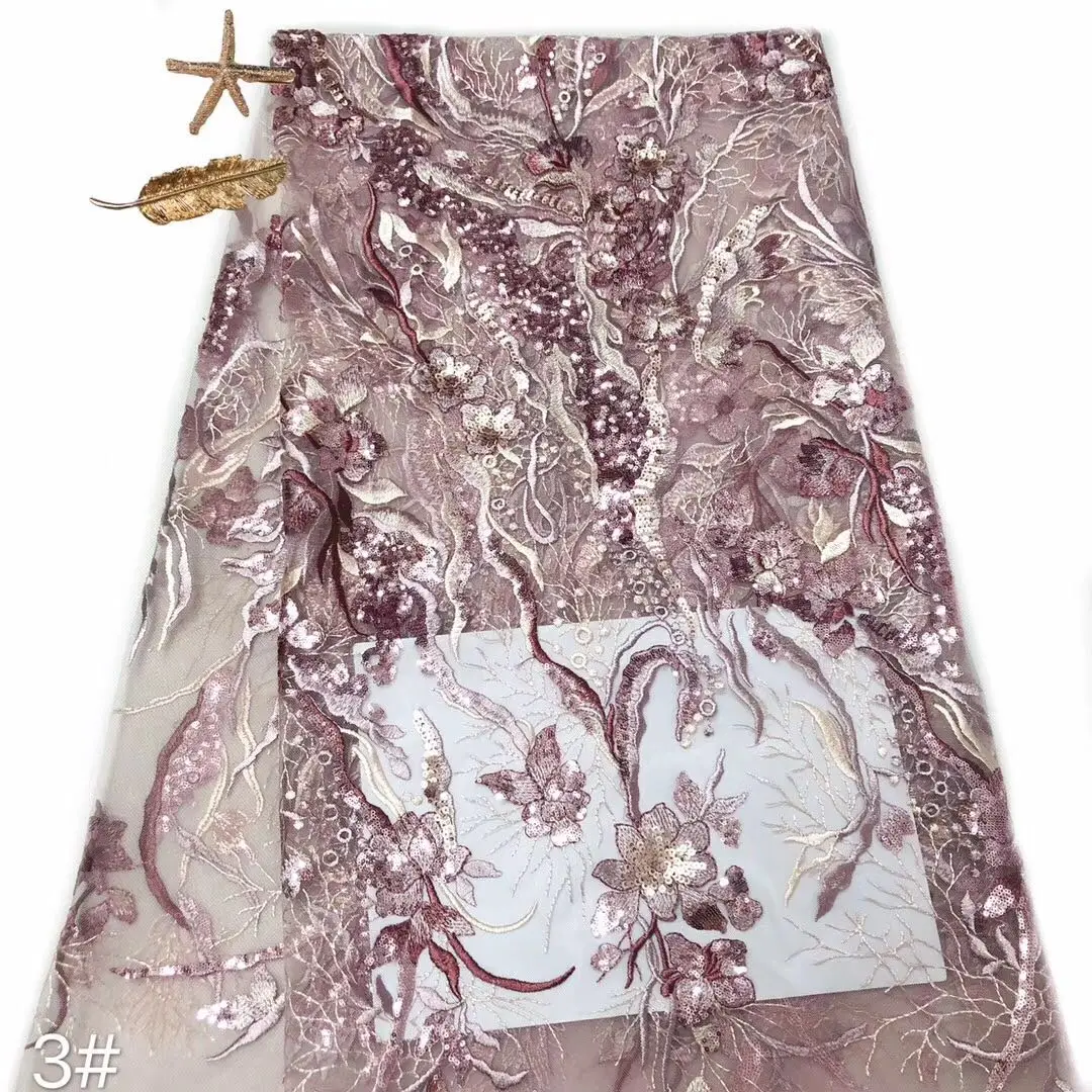 new 2021 Luxury african french tulle lace black handmade beaded bridal voile lace fabric for dress