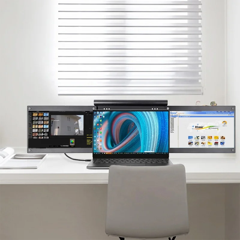 Triple Portable Hidden Sliding Monitor for PC Side by Side Portable Monitor Triple Portable Monitor for Your Laptop