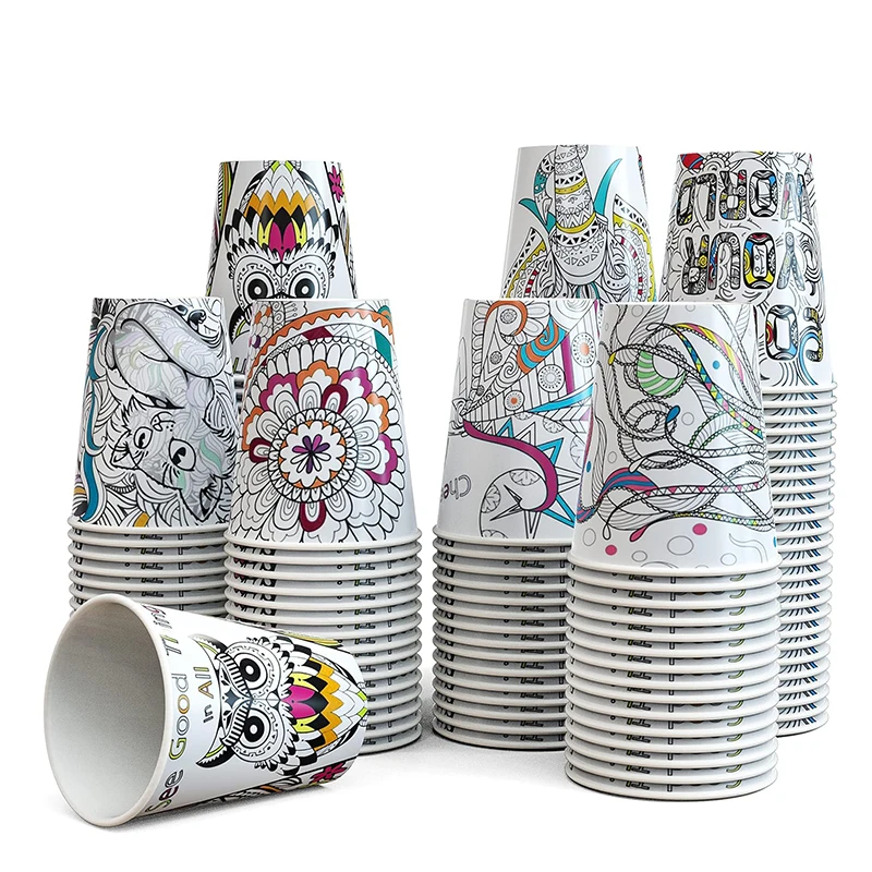 DIY Color Paper Cup 12 oz Single Wall Coffee Cup Disposable Drinking Paper Cup