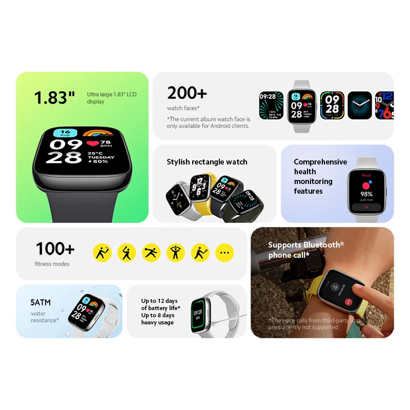 New Arrival Xiaomi Redmi Watch 3 Active Smartwatch 1.83' Display Blood Oxygen Heart Rate BT Phone Call 100+ Workout Modes