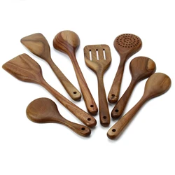 High quality cookware set 8 pcs acacia wood kitchen tool wooden cooking utensil