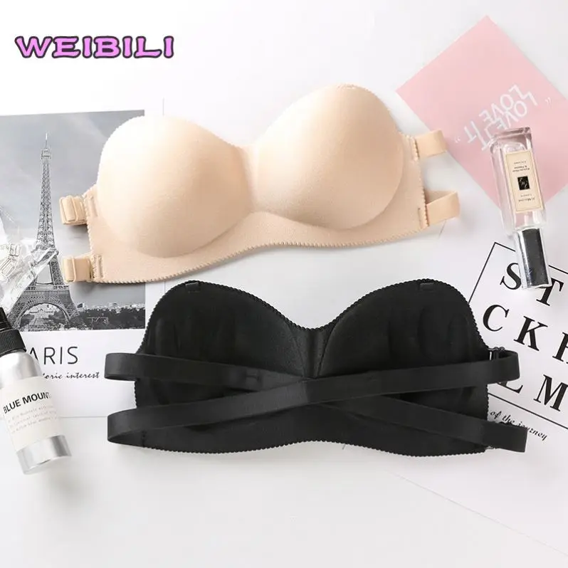 Factory wholesale quality sweet tube top closed gathered bra sexy goddess strapless seamless bra See through Bra