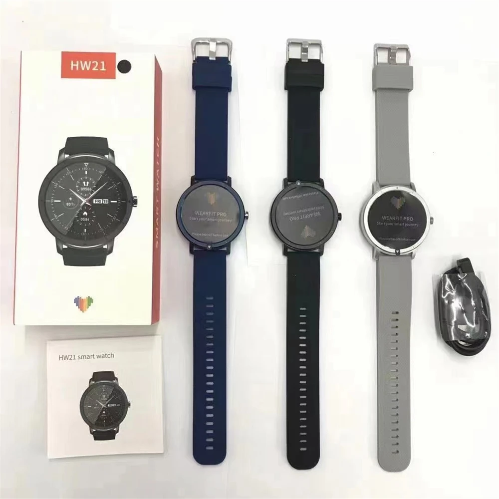 Heart Rate Tracker Smartwatch Hw21 Smart Watch Custom Dial IP67 Waterproof Lost Long Battery Life Fitness Watch HW21