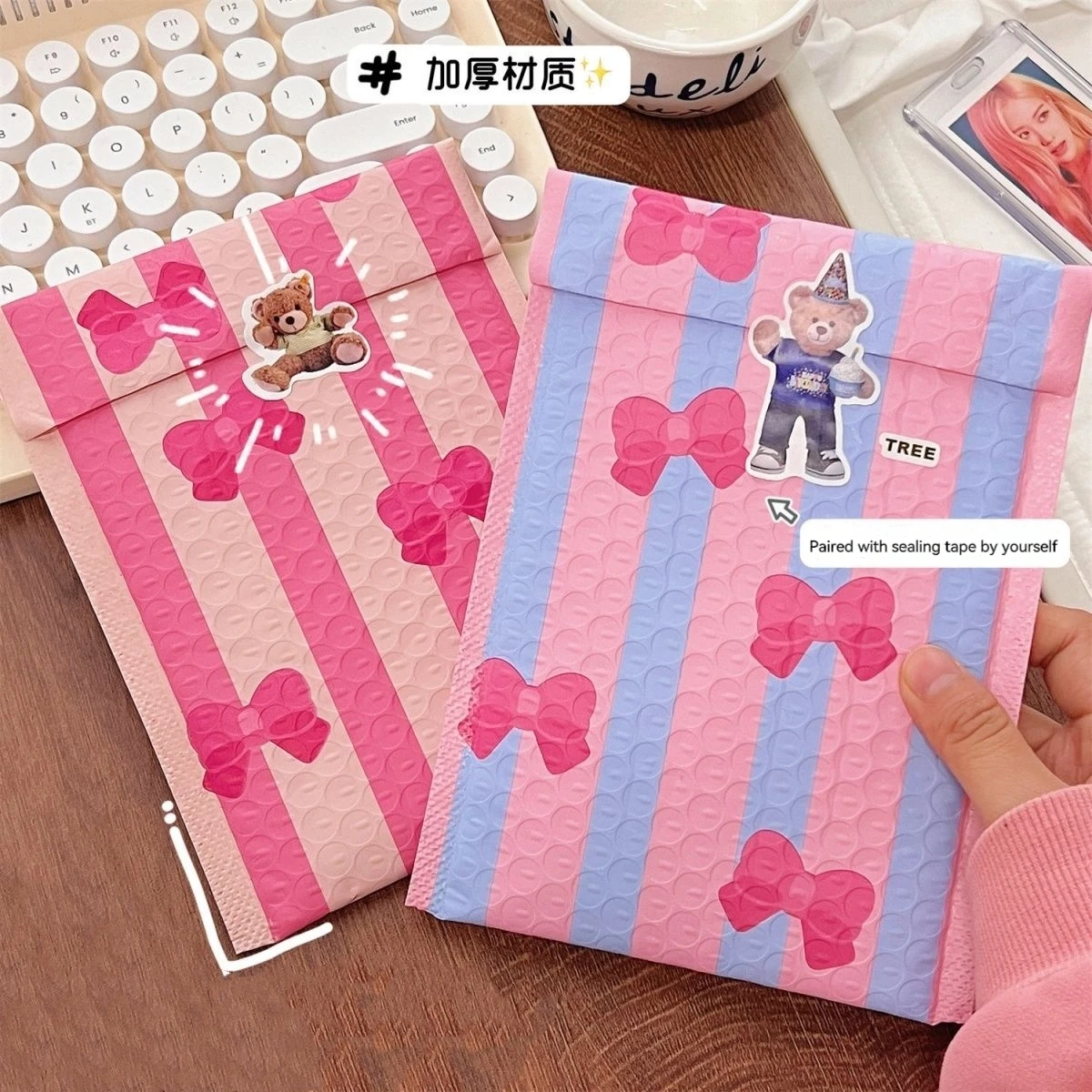 Custom Cute Bow Printed Poly Bubble Mailers Design Padded Shipping Envelopes Mailing Bags for Gifts