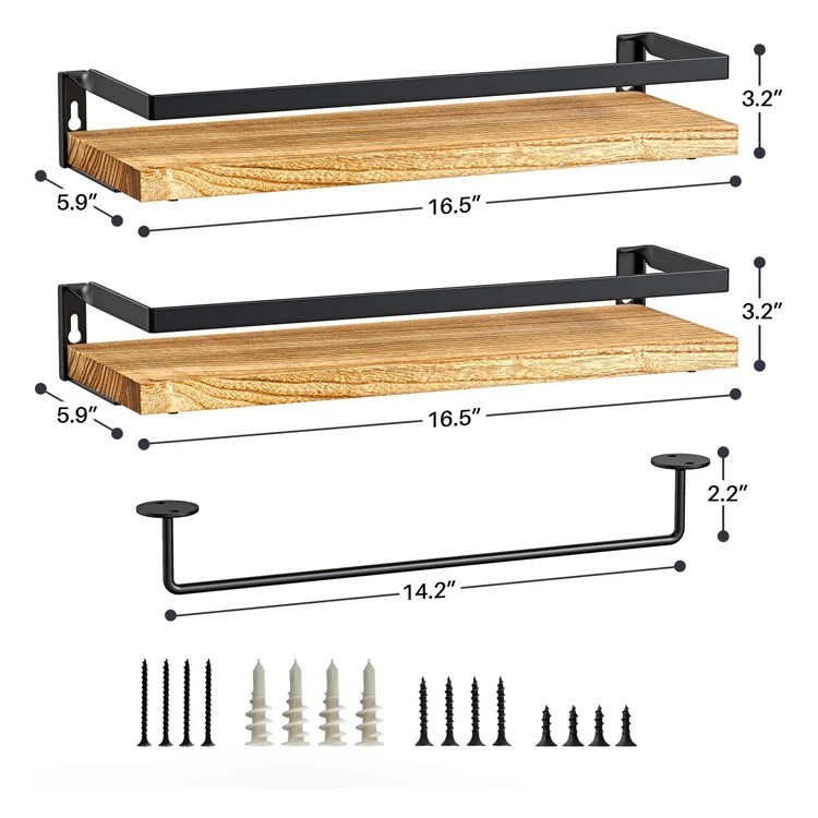 Solid paulownia kitchen bathroom bedroom decoration rustic style floating shelf wall hanging