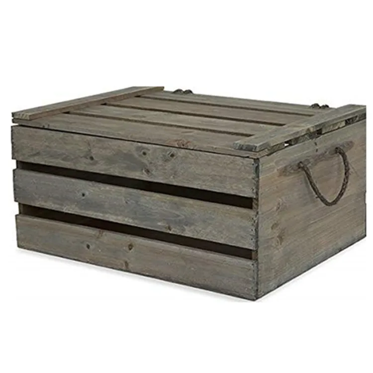 Antique grey large sundries books laundry storage wooden crate box with lid