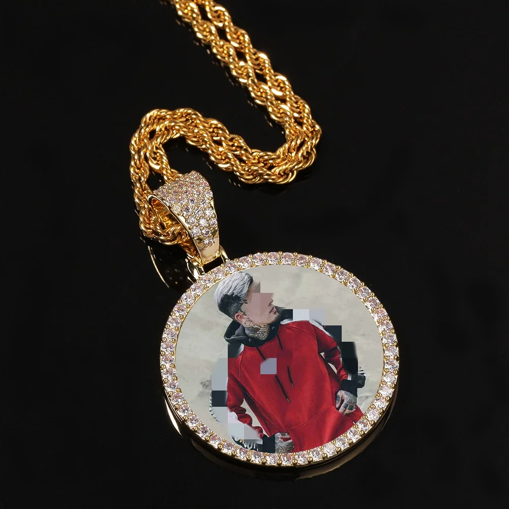 Europe hot hip-hop style copper diy gift making gold plated customization photo pendant necklace