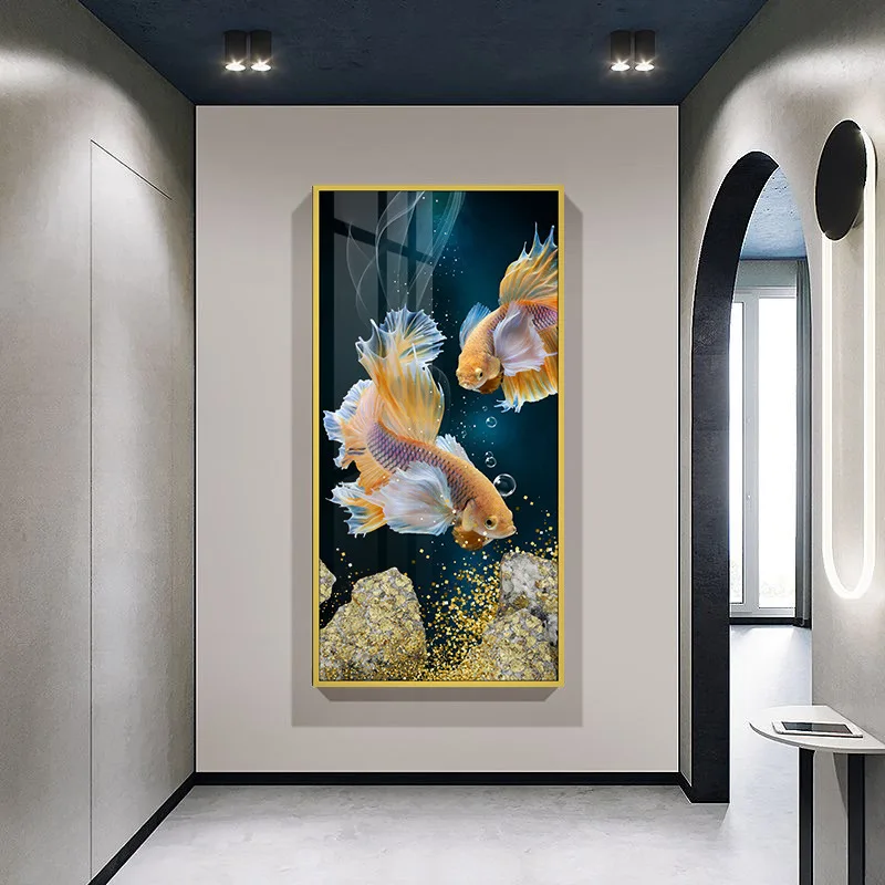 Factory direct sale 5d koi fish decorative wall painting decoration living room porch crystal porcelain fish painting