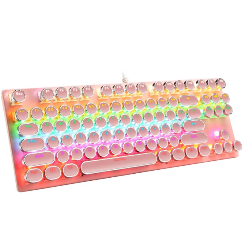 
Mechanical Gaming Keyboard, Punk Typewriter-Style USB Wired LED Backlit Gamer Keyboard,87-Key Lipstick Color Design Keyboard 