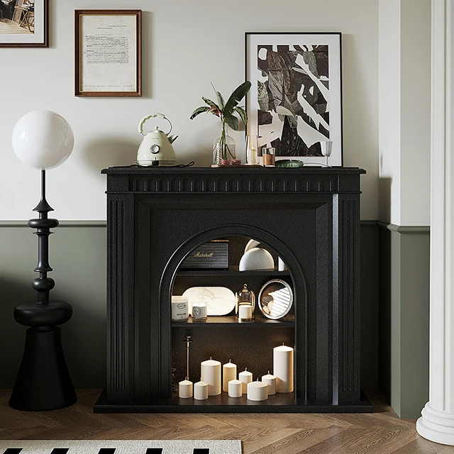 French Retro American Living Room Porch Cabinet Modern Wood Wall Stove Side Cabinet Black White Two-Color Collision 120*32*110