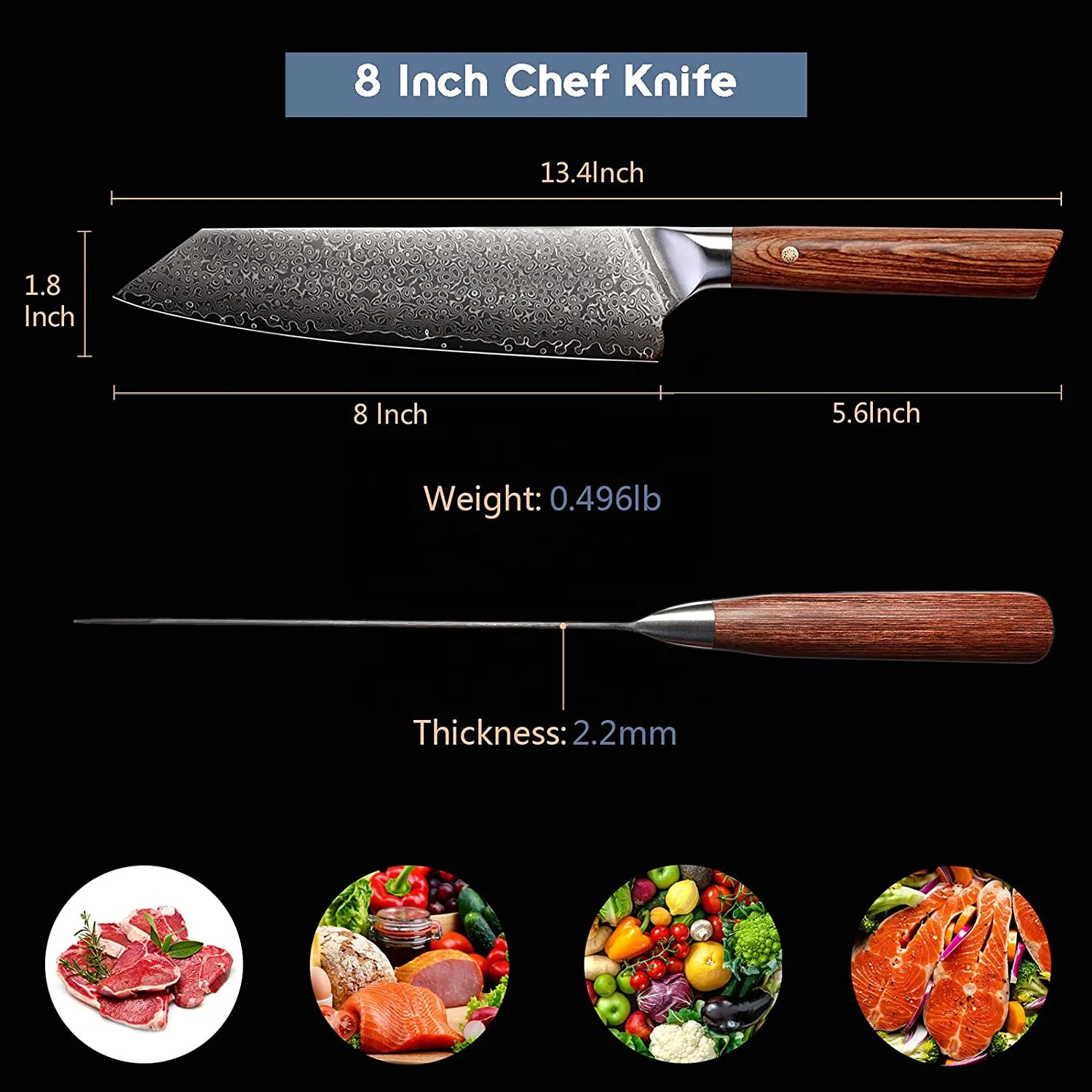 Luxury Gift box & Ergonomic Color Wooden Handle 8 Inch Chef KnifeJapan vg10 Super Stainless Steel Damascus Kiritsuke Knife knife