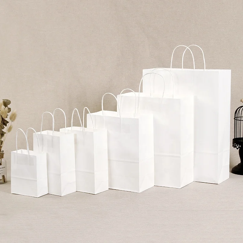 white kraft paper bag with custom logo printing private design kraft paper bag for shopping