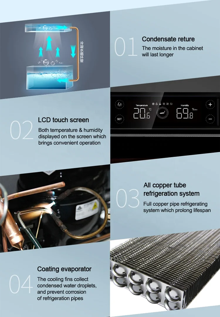 Premiunm no frost 7 layers trays Spanish Canada cedar climate control electrical cigar humidor cabinet cooler