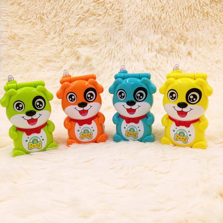 Customized Hot Selling Baby Music Early Education Toys Plastic Cartoon Dog Animal Flip Cover Music Light Story Phone Toys