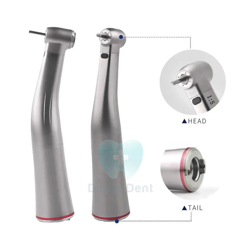 1:5 dental Increasing Red Ring Contra Angle Handpiece LED Optical Quattro Water Spray FG burs used for E-Type Electric Micro